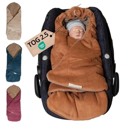 Abbildung von ULLENBOOM Einschlagdecke Babyschale, 100% OEKO TEX Materialien, Ideal für Herbst und Winter, Cord Caramel (Made in EU) Babydecke Kindersitz oder Kinderwagen, kuschelige Decke Babys