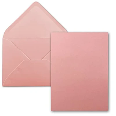 Abbildung von 25 Stück Karte mit Umschlag Set Einzel Karten Din A5 14,8 x 21 cm Altrosa Brief Umschlägen C5 15,4 22 Nassklebung