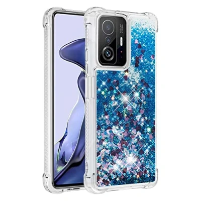Abbildung von KBIKO zxl Hülle kompatibel mit Xiaomi Mi 11T Pro Schutzhülle Flüssig Glitzer, Handyhülle Back Cover Glitter Flüssigkeit, TPU Silikon Transparent für 11T.Blue YBL