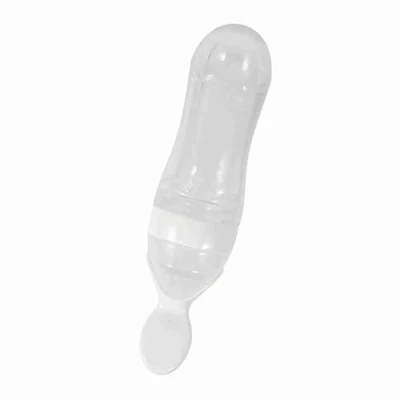 Abbildung von Baby Fütterung Löffel Silikon Squeeze Reis Getreide Gemüse Obst Püree Feeder Tragbar für Säugling Kleinkinder 90ml (Weiß)