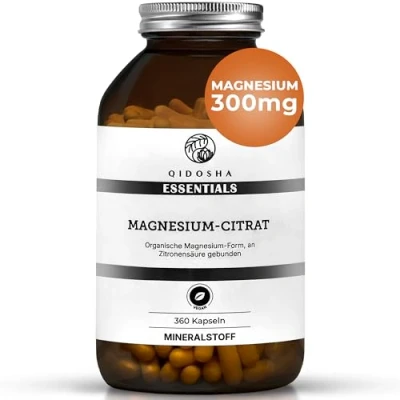 Abbildung von QIDOSHA® Magnesium Citrat Kapseln als Tri Dicitrat, 360 Stk im Apothekerglas, 300 Mg elementares je Tagesportion