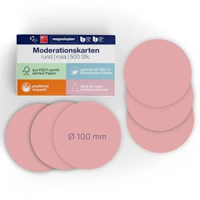 Abbildung von magnetoplan Moderationskarten, rund Ø 100mm 500 Stück Kommunikationskarten in rosa Für Meetings und Präsentationen FSC zertifiziert kunststofffrei verpackt