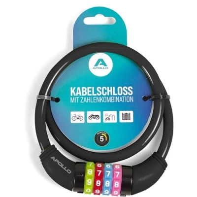 Abbildung von Apollo Zahlenkabelschloss Kinder Fahrradschloss Zahlenschloss auch für Scooter und Laufräder, 65 cm Länge, 300 g, 10.000 Kombinationen