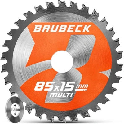 Abbildung von BAUBECK Sägeblatt 85x15 +10mm Adapter, 30Z, 1.4mm Feinschnitt in Holz &amp; Alu kompatibel mit Bosch GKS 12v 26, Metabo 85x10, Kreissägeblatt