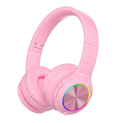 Abbildung von PowerLocus Kinderkopfhörer Bluetooth, Kinder Kopfhörer Kabellos mit LED Leuchten und 94DB Lautstärkebegrenzung, Faltbare Kopfhörer, HD Stereo, Micro SD,Eingebautes Mikrofon für Schule/Laptop/Handy/TV