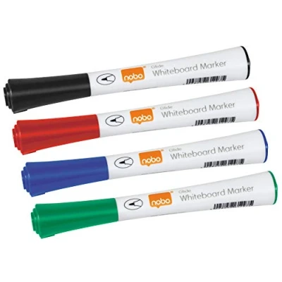 Abbildung von Nobo Glide Drywipe Whiteboardmarker Set, 4 Stück, Feine 1 mm Spitze, Mehrfarbig, 1902077
