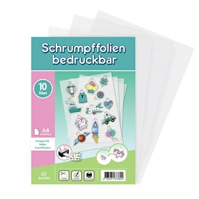 Abbildung von Sweelov 10 Blatt Schrumpffolien Bedruckbar A4 Schrumpfende Plastikfolie transparent Deko Folie für Handwerk