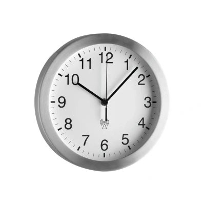 Abbildung von TFA Dostmann Funkwanduhr 98.1091.02 Lausanne analog, gebürstetes Aluminium, Scheibe aus echtem Glas