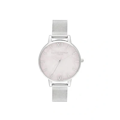 Abbildung von Olivia Burton Analog Quarzuhr für Damen mit Silbernes Edelstahl Mesh Gliederarmband OB16SP18