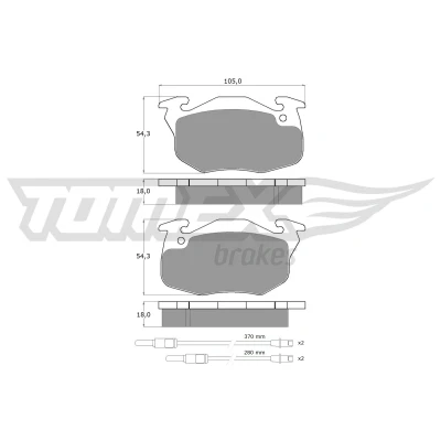 Abbildung von TOMEX brakes TX 10 341 Bremsbelagsatz Vorderachse inkl. Verschleißwarnkontakt mit Zubehör PEUGEOT: 306 Schrägheck, 106 II I Schrägheck