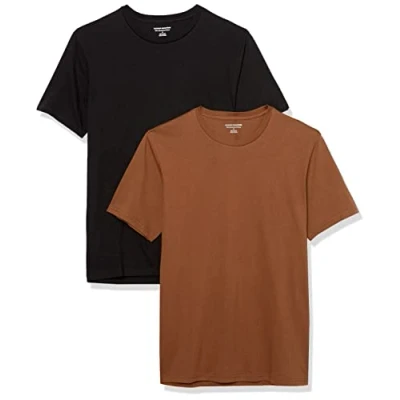 Abbildung von Amazon Essentials Herren T Shirt mit kurzen Ärmeln, Rundhalsausschnitt und Tasche in schmaler Passform, 2er Pack, Schwarz/Braun, S