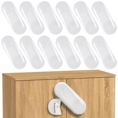 Abbildung von ECHOCUBE Kindersicherheits Schrankschlösser, 12 Packungen Baby Proof Schrankschlösser mit Klebeband, Sicherheitsschlösser für Schränke, Schubladen (Weiß)