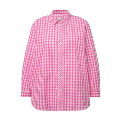 Abbildung von Ulla Popken Checkered LONG Sleeve Hemdbluse, Damen, Größe: 42/44, Pink fuchsia
