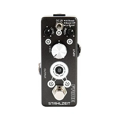 Abbildung von FAME Musikinstrumentenpedal, (Effektgerät Gitarre Distortion Pedal E Verzerrer mit schaltbaren Hi Boost und Low Stahlzeit, Effekte, Verzerrer), Effektgerät Gitarre,