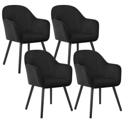 Abbildung von WOLTU 4er Set Esszimmerstühle Küchenstuhl Wohnzimmerstuhl Polsterstuhl Design Stuhl mit Armlehne Samt Massivholz Schwarze Beine Schwarz BH259sz 4