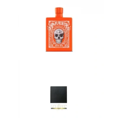 Abbildung von Amuerte Coca Leaf Gin ORANGE Edition 0,7 Liter + Schiefer Glasuntersetzer eckig ca. 9,5 cm Durchmesser