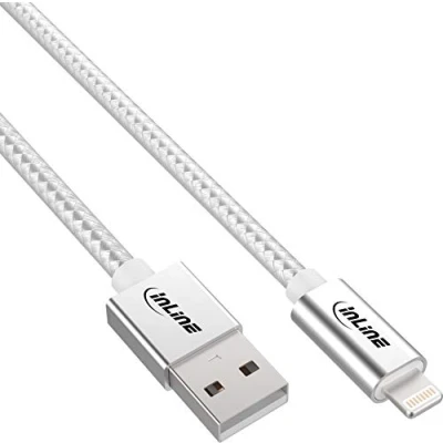 Abbildung von InLine 31411A Lightning USB Kabel, für iPad, iPhone, iPod, silber/Alu, 1m