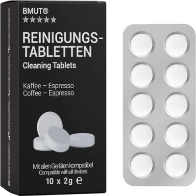 Abbildung von 10x Reinigungstabletten für Kaffeevollautomaten gegen Kaffeeöl Rückstände Jura, Siemens, Delonghi etc.