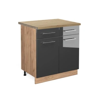 Abbildung von Vicco Küchenunterschrank Fame Line, Anthrazit Hochglanz/Goldkraft Eiche, 80 cm, AP Eiche