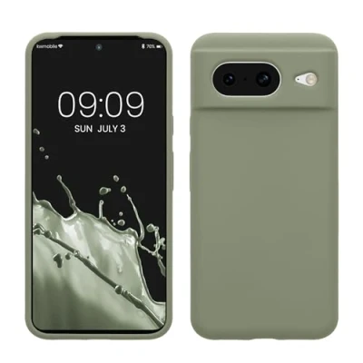 Abbildung von kwmobile Hülle kompatibel mit Google Pixel 8 Silikon Handy Case Handyhülle weiche Oberfläche kabelloses Laden Graugrün