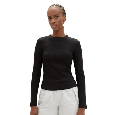 Abbildung von TOM Tailor Denim Struktur Langarmshirt, Damen, Größe: Small, Deep black