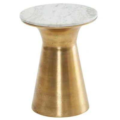 Abbildung von FINEBUY Beistelltisch FB82235 (Echter Marmor Weiß / Gold 35x35x45 cm Rund), Sofatisch Metall, Wohnzimmertisch Modern Hoch