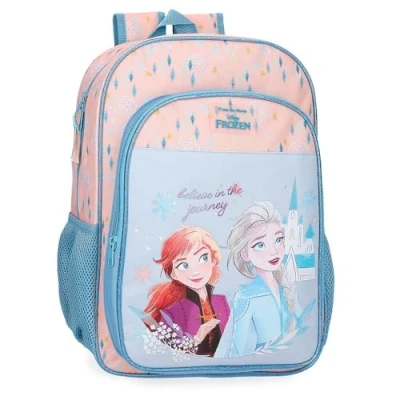 Abbildung von Disney Joumma Bags, Frozen Believe in The Journey, Kinderrucksack, Schulrucksack, aus Polyester, breite und verstellbare Träger, mehrere Taschen Fächer., blau, Rucksack