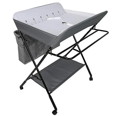 Abbildung von Wickeltisch, faltbar und tragbar, klappbar, Babyzimmer, höhenverstellbar, Wickeltisch Badewanne 2 in 1 für Babys, ab der Geburt bis 12 Monate, Grau / Weiß