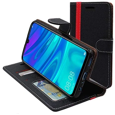 Abbildung von ebestStar Hülle für Huawei P Smart 2019, Handyhülle, Kunstleder Wallet Case, [PU Leder], Kartenfächer, Schwarz/Rot