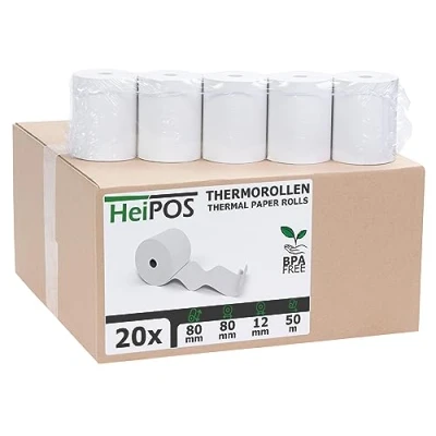 Abbildung von HeiGroup HeiPOS 20x Kassenrollen Thermorollen 80 mm x m 12 55 g/m² Papier Für EC Cash, Kreditkarten Kassensysteme und mehr