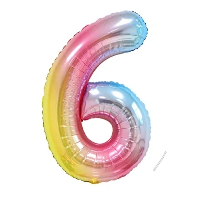 Abbildung von Geburtstag zahlen luftballon 6 jahre Folienballon XXL Kindergeburtstag Deko Regenbogen Farbverlauf Riesen in 40&quot; 101cm Geburtstagsdeko Ballon Zahl zum Helium