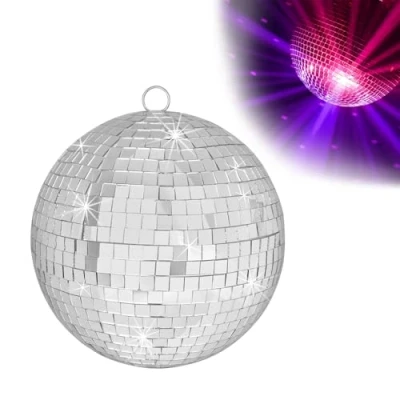 Abbildung von QINERSAW Ø15CM Spiegelkugel Silber Party DiscoKugel Spiegel Disco Ball Kugel Mirrorball zum Aufhängen für Karneval Geburtstag Mottoparty Weihnachten Schaumstoff