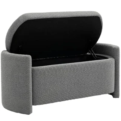 Abbildung von HOMCOM Sitzbank, Bettbank mit Stauraum, Polsterbank Deckel, Samtoptik, Aufbewahrungsbank, Truhenbank für Wohnzimmer, Schlafzimmer, Grau, 105 x 44 45,5 cm