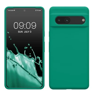 Abbildung von kwmobile Hülle kompatibel mit Google Pixel 7 Silikon Handy Case Handyhülle weiche Oberfläche kabelloses Laden Smaragdgrün