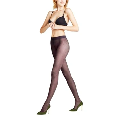 Abbildung von FALKE Strumpfhose Dot 15 Denier Damen schwarz blau viele weitere Farben verstärkte Feinstrumpfhose mit Muster transparent reißfest matt und dünn Punkte 1 Stück