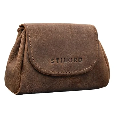 Abbildung von STILORD &#039;Bronn&#039; Lederbeutel Kleingeld Vintage Kleingeldbörse für Münzen und Scheine Retro Münzbeutel Klein Hochwertiges Säckchen aus Echtleder, Farbe:mittel braun