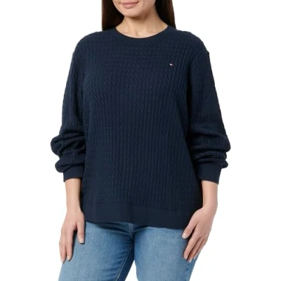 Abbildung von Tommy Hilfiger Curve Cable Sweater Strickpullover, Damen, Größe: 50, Dark night navy