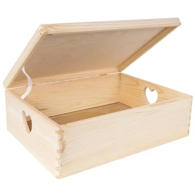 Abbildung von Creative Deco Aufbewahrungsbox Holzkiste mit Deckel Erinnerungsbox Holzbox, herzförmige Griffe