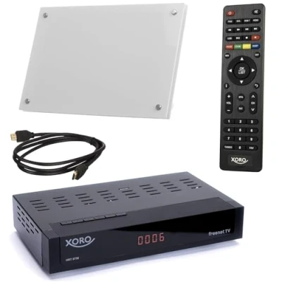 Abbildung von Xoro HRT 8730 KIT DVB T2 Receiver (6 Monate FREENET TV) + aktive DVBT 2 Antenne HDMI Kabel, HDTV, PVR Ready, USB Mediaplayer, schwarz