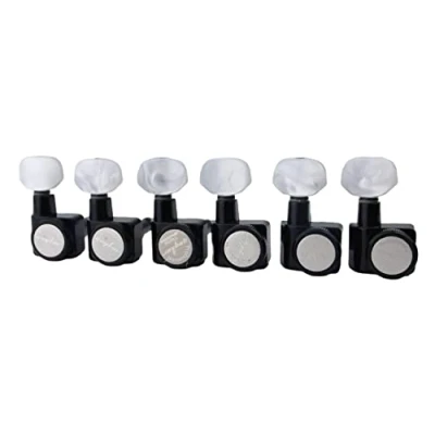 Abbildung von Guyker 6 Inline Gitarren Stimmwirbel 1:18 Lock String Tuning Key Pegs Mechaniken für Folk Klassik Akustische E Gitarre Perlenknöpfe Schwarz