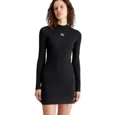 Abbildung von Calvin Klein Jeans Label Dress Strickkleid, Damen, Größe: Small, Black