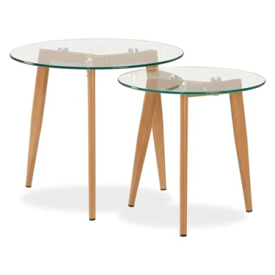 Abbildung von Homestyle4u Beistelltisch Couchtisch Glas Rund Set Wohnzimmertisch hochwertig Füße aus Metall (2er Set)