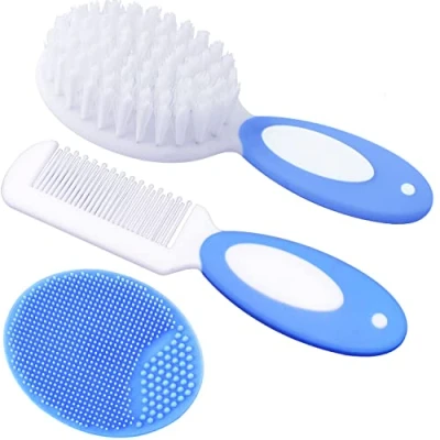 Abbildung von Baby Haarbürste, Wiegenhut Bürste, Haarkamm, Haarbürste und Kamm Set für Neugeborene &amp; Kleinkinder, Bürste mit weichen Borsten, ideal Wiegenhut, perfektes Liste Geschenk (Blau)