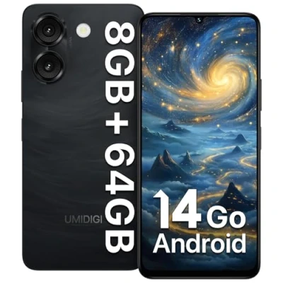 Abbildung von UMIDIGI G9A Smartphone, Android 14 Handy Ohne Vertrag, 8GB+64GB/1TB Mobile Phone, 6.75 Zoll HD Display, 4G Dual SIM Simlockfreie Handys, Octa Core Prozessor, 13MP+8MP Kamera/5000mAh Akku Noir