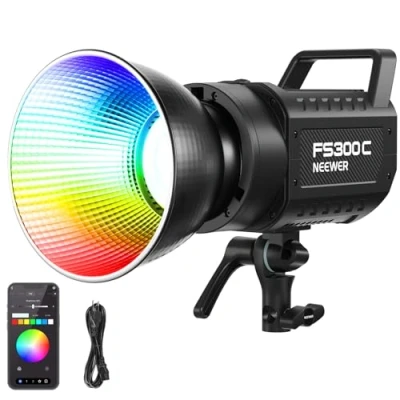 Abbildung von NEEWER 300W RGB LED Videolicht mit APP/2.4G Steuerung, 17 Effekte, 2500K 7500K 36000lux/1m COB Dauerlicht, CRI95+/TLCI97+ Bowens Mount für Studiofotografie und Videoaufnahmen, FS300C