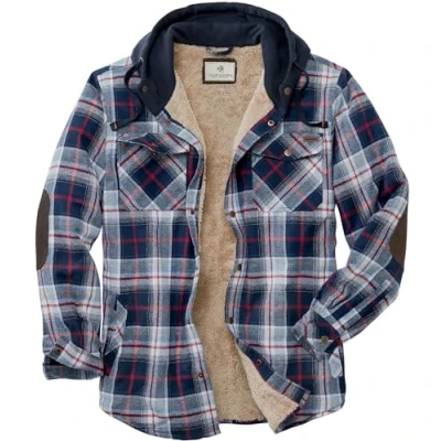 Abbildung von Legendary Whitetails Men&#039;s Size Camp Berber Lined Hooded Flannel Shirt Jacket, Night River Plaid, Large Tall