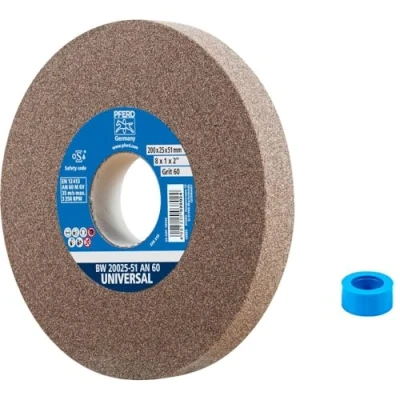 Abbildung von PFERD Schleifbockscheibe UNIVERSAL, 200x25x51mm, A60, 39009719 Harte Schleifscheibe für universelle Schleifaufgaben, mit Reduzierhülse (32mm)