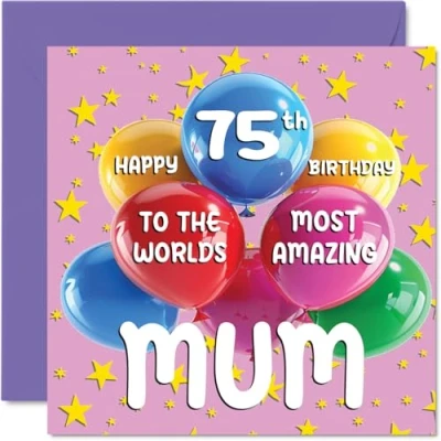 Abbildung von Geburtstagskarte für Mütter zum 75. Geburtstag World&#039;s Most Amazing Mum Happy 75th Birthday Card for from Daughter Son, 145 mm x mm, Alter 75 Jahre 75, 57 Grußkarten Mutter, Mutter