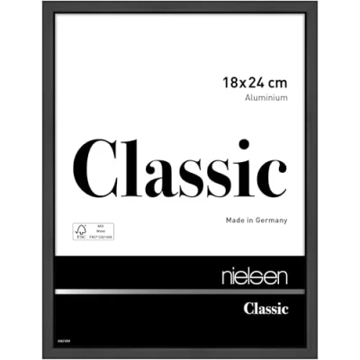 Abbildung von nielsen Bilderrahmen, 18 x 24 cm, Aluminium, Schwarz matt, Fotorahmen zum Auftstellen und Aufhängen im Hoch &amp; Querformat, Echtglas, Classic