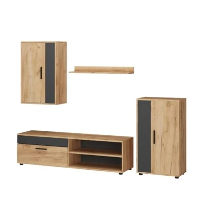 Abbildung von Vicco Wohnwand Berno, Goldkraft Eiche/Anthrazit, 4er Set, (4 St., 4 er Set)